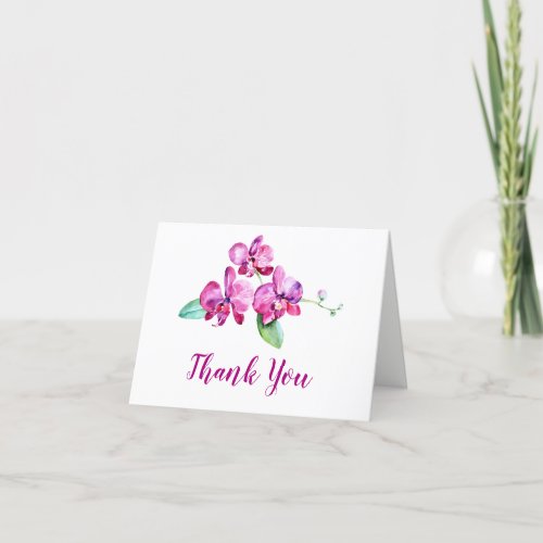Watercolor Purple Orchid Floral Wedding Thank You