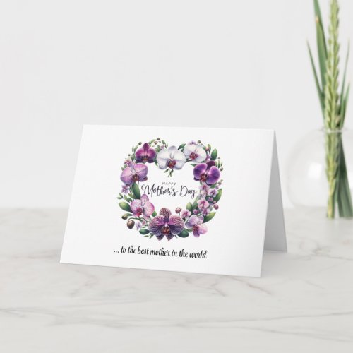 Watercolor purple orchid heart Happy Mothers Day Card
