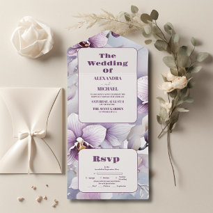 Watercolor Purple Orchid Wedding All In One Invitation