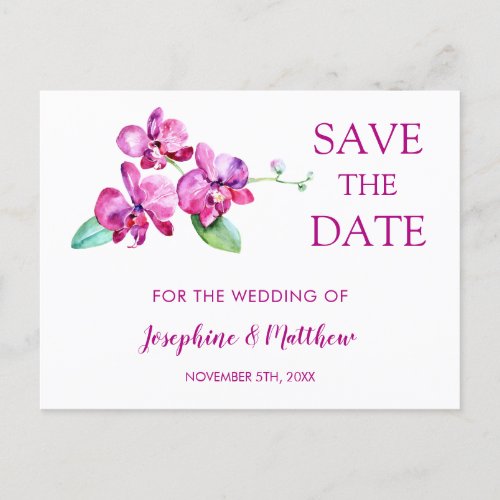 Watercolor Purple Orchid Wedding Save the Date Announcement Postcard