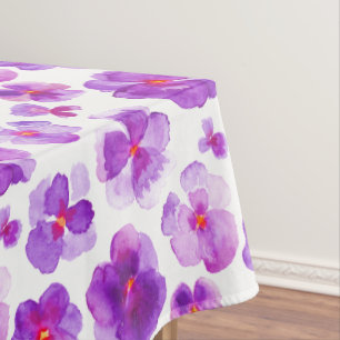 Watercolor purple pansy floral flower tablecloth
