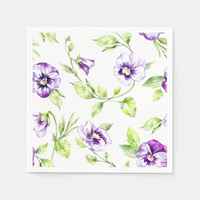 Watercolor Purple Pansy Napkins (Front)
