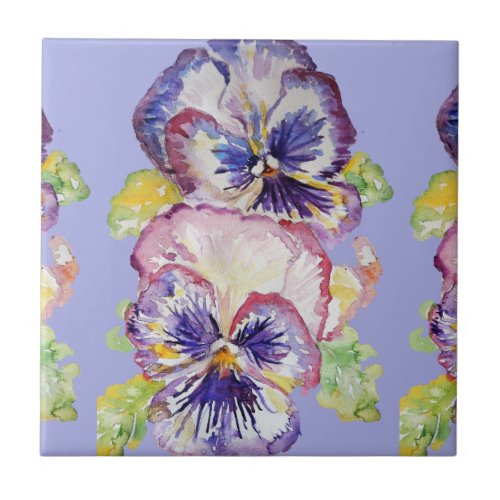 Watercolor Purple Pansy Pansies Floral Ceramic Til Ceramic Tile