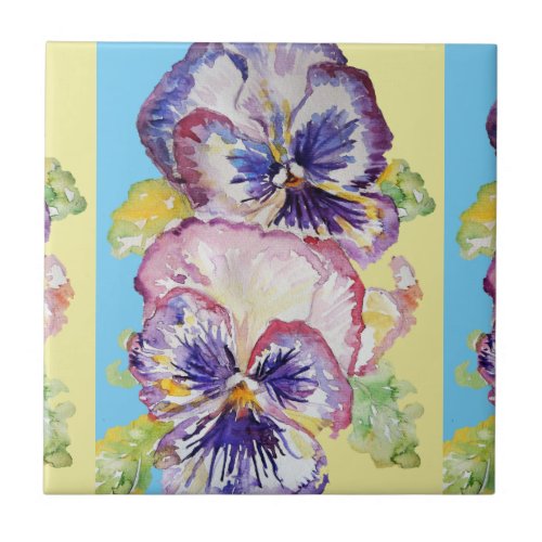 Watercolor Purple Pansy Pansies Floral Ceramic Tile