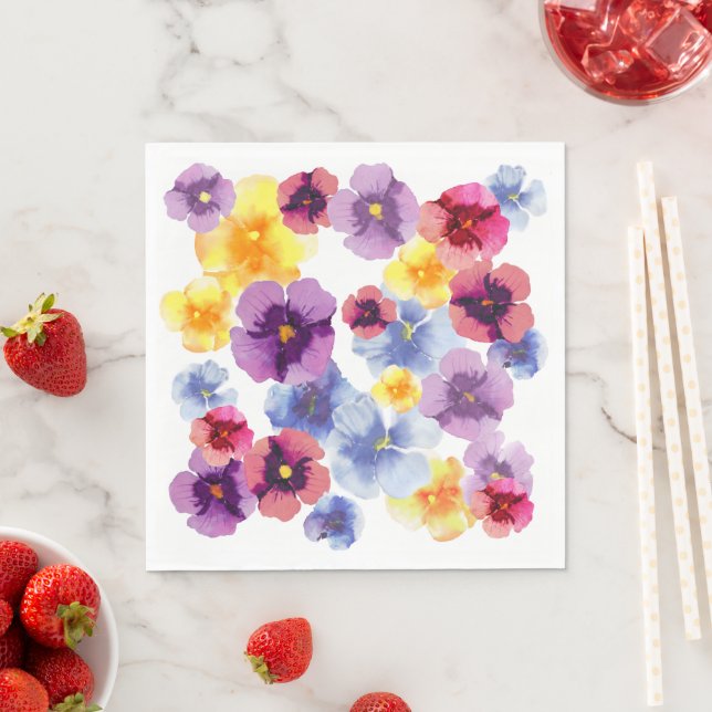 Watercolor Purple Pansy Pattern Boho Bridal Shower Napkins (Insitu)