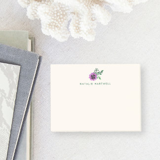 Watercolor Purple Pansy Personalized Ivory Post-it Notes