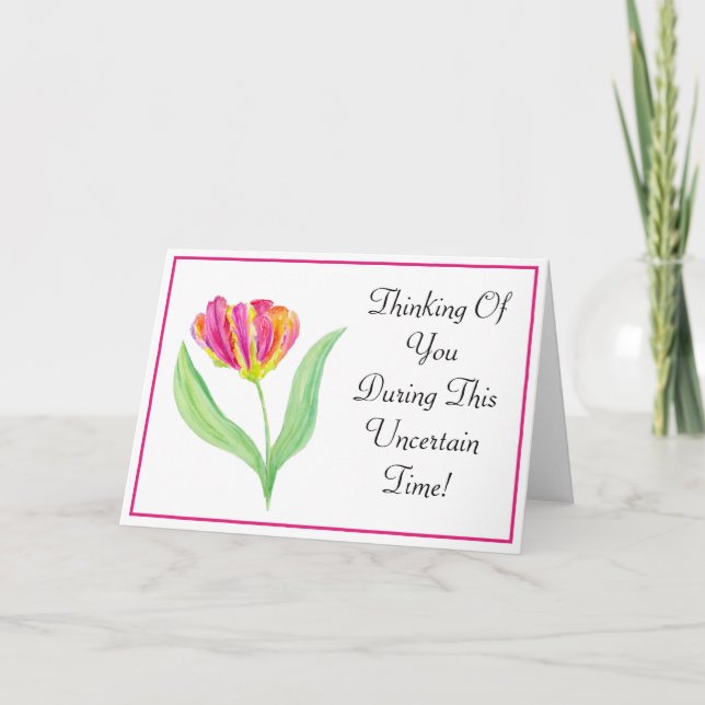 Watercolor Purple Parrot Tulip Thinking Of You Card (Front)