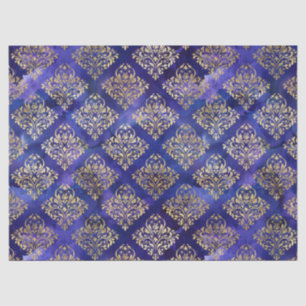 Watercolor Purple Pattern with Gold Damask Tissue Paper