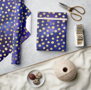 Watercolor Purple Pattern with Gold Polka Dots Wrapping Paper