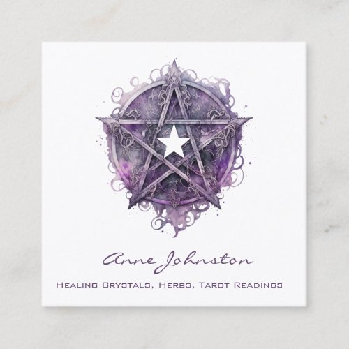 Watercolor Purple Pentagram Star Square Business Card