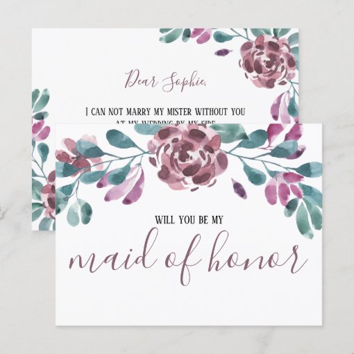 Watercolor Purple Peony Maid of Honor Invitation | Zazzle