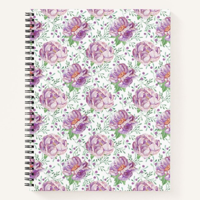 watercolor purple peony notebook (Front)