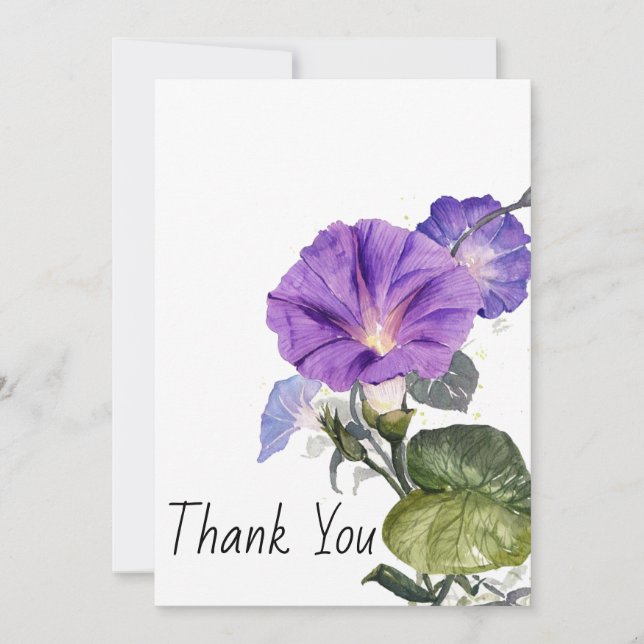 Watercolor Purple Petunia Thank You Card (Front)
