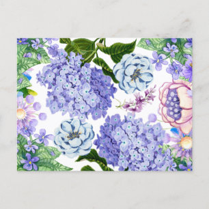 Watercolor Purple, Pink and Blue Garden Flowers Postcard
