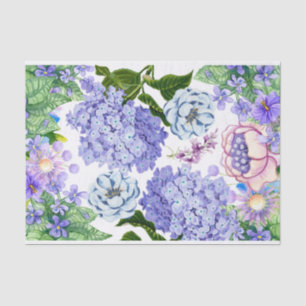 Watercolor Purple, Pink, Blue Garden Flowers Tissue Paper