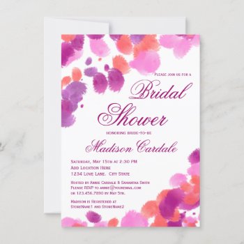 Watercolor Purple Pink Bridal Shower Invitations by CustomWeddingSets at Zazzle