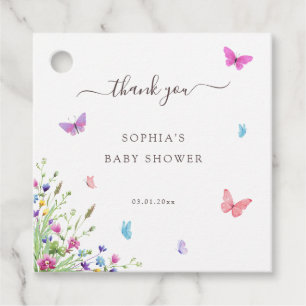 Watercolor Purple Pink Butterfly Elegant Floral Favor Tags