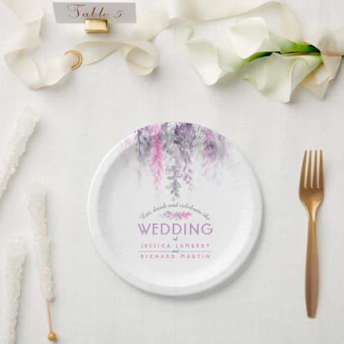 Watercolor purple pink custom wedding plates