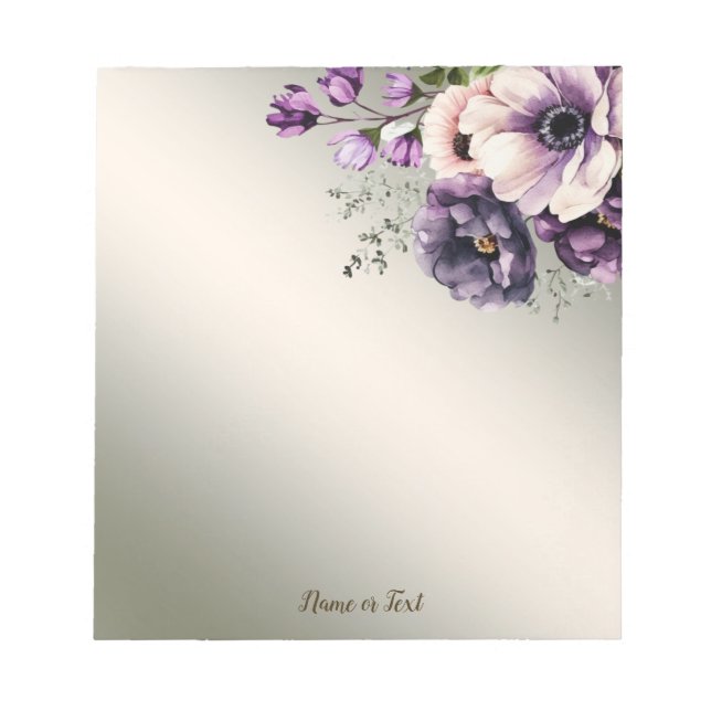 Watercolor Purple Pink Flowers Golden Elegant Notepad (Front)