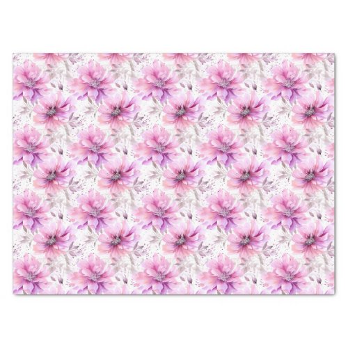 Watercolor Purple Pink Flowers Spring Pattern  Tissue Paper