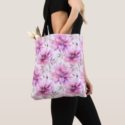 Watercolor Purple Pink Flowers Spring Pattern  Tote Bag
