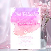 Watercolor Purple Pink Peach Star BAT MITZVAH