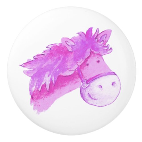 Watercolor purple pink pony  horse knob