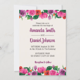 Watercolor Purple Pink Red Floral Flowers Invitation
