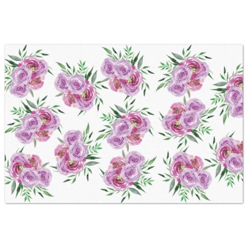 Watercolor purple plum and mauve peony roses tissue paper