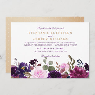 Watercolor Purple Plum Floral Rustic Boho Invitation