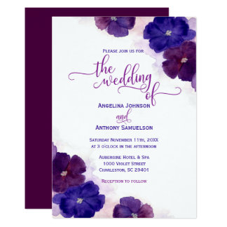 Watercolor Purple Plum Royal Blue Floral Wedding Card