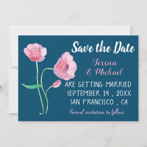 Watercolor purple poppies Save the Date Card