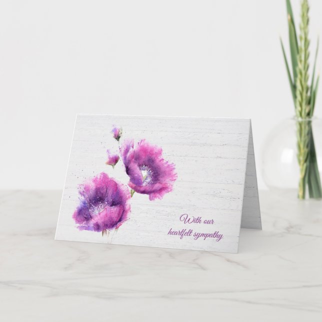 Watercolor Purple Poppies Sympathy Card (Front)
