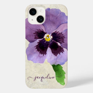 Watercolor Purple Pretty Pansy Floral Personalized Case-Mate iPhone 14 Case