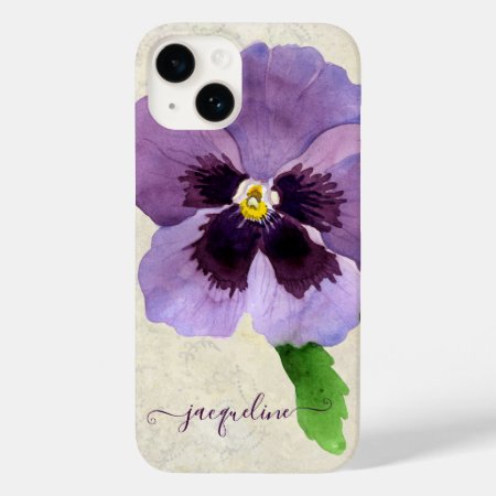 Watercolor Purple Pretty Pansy Floral Personalized Case-mate Iphone 14