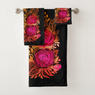 Watercolor Purple roses Bath Towel Set