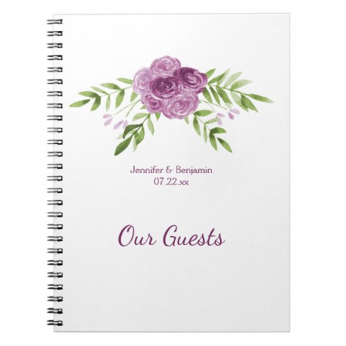 Watercolor Purple Roses Greenery Guest Book