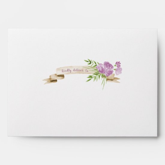 Watercolor Purple Roses Greenery Wedding Envelope