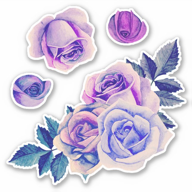 Watercolor purple roses. Lilac flowers. Lavender Sticker (Front)