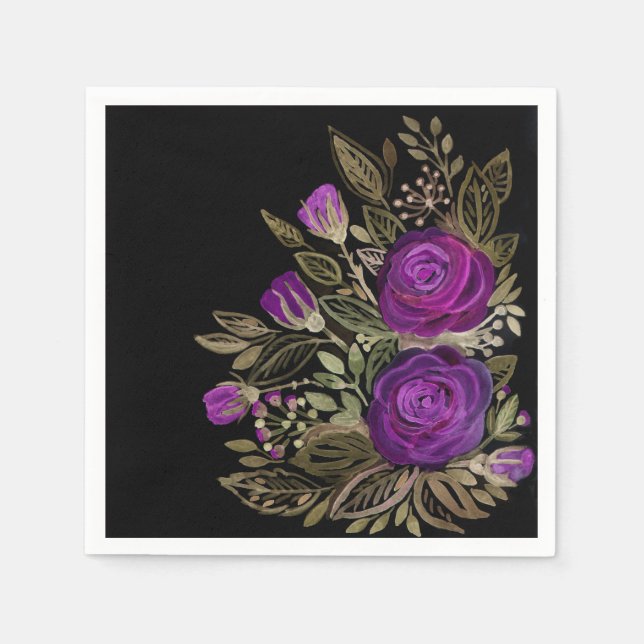 Watercolor Purple roses Napkins (Front)