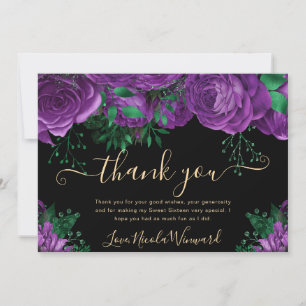 Watercolor Purple Roses Sweet 16 Thank You Card