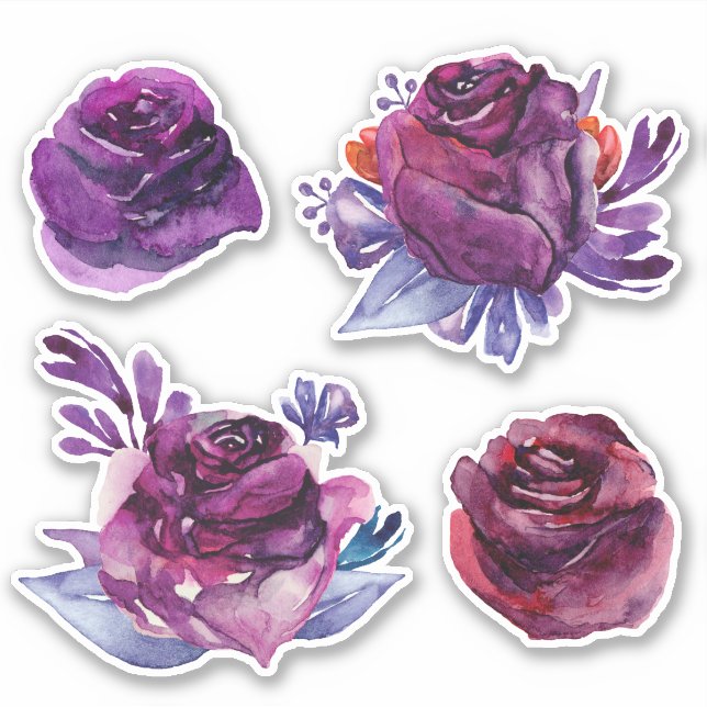 Watercolor purple roses. Violet floral botanical Sticker (Front)