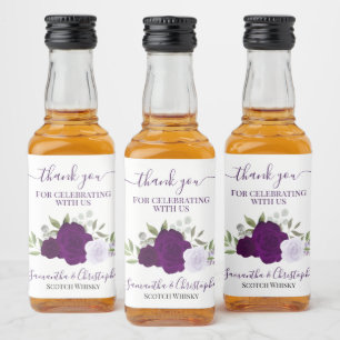 Watercolor Purple Roses Wedding Thank You Mini Liquor Bottle Label