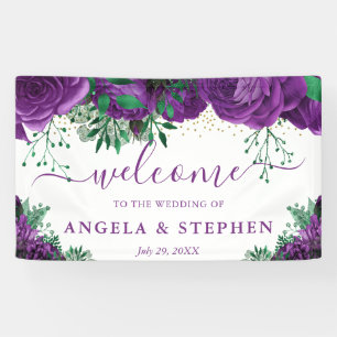 Watercolor Purple Roses Wedding Welcome Banner