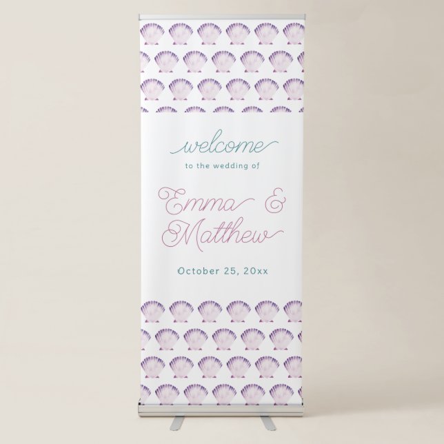 Watercolor Purple SeaShell Welcome Retractable Banner (Front)