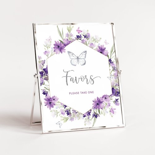 Watercolor purple silver butterfly Favors Poster
