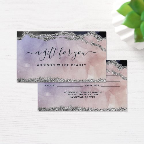 Watercolor Purple Silver Chic Business Gift Card