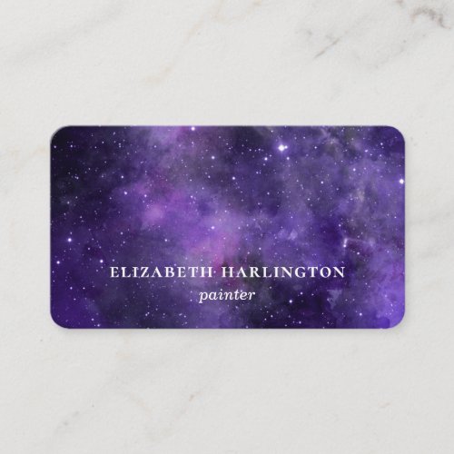 Watercolor purple space Modern galaxy stars Business Card