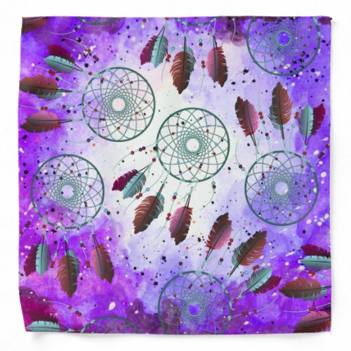 Watercolor Purple Space Nebula Teal Dream Catchers Bandana