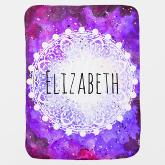 Watercolor Purple Space Nebula White Mandala Receiving Blanket